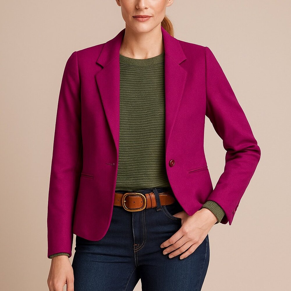 Vintage Pendleton 100% Virgin Wool Fushsia Pink Blazer Jacket Women Size 12 80s